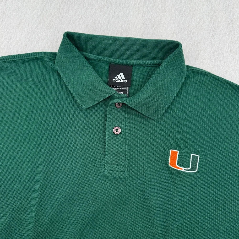 Adidas Mens M Miami Hurricanes NCAA Polo Shirt Green Cotton Retro Football